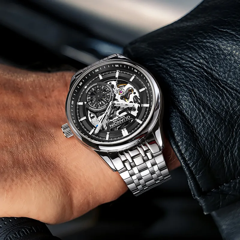 GUANQIN Spacetime Shuttle Automatic Mechanical Movement Stainless Steel Watchband Watch Men's Watches Blue Dial-20