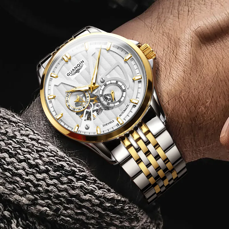 GUANQIN Super Player Collection Automatic Mechanical Movement Stainless Steel Watchband Watch Men's Watches Black Dial-15