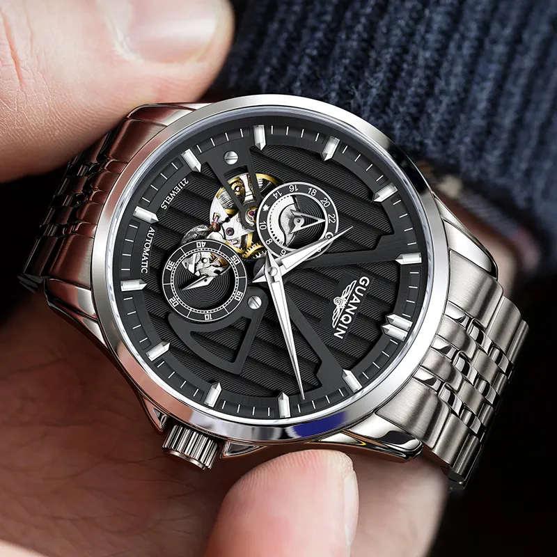 GUANQIN Super Player Collection Automatic Mechanical Movement Stainless Steel Watchband Watch Men's Watches Black Dial-2
