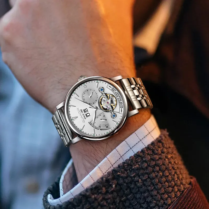 GUANQIN Collection Automatic Mechanical Movement Cow Leather Strap Watch Men's Watches Gray Dial-29