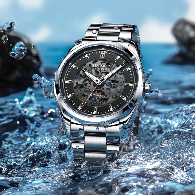 GUANQIN Automatic Mechanical Movement Stainless Steel Watchband Watch Men's Watches Black Dial-2