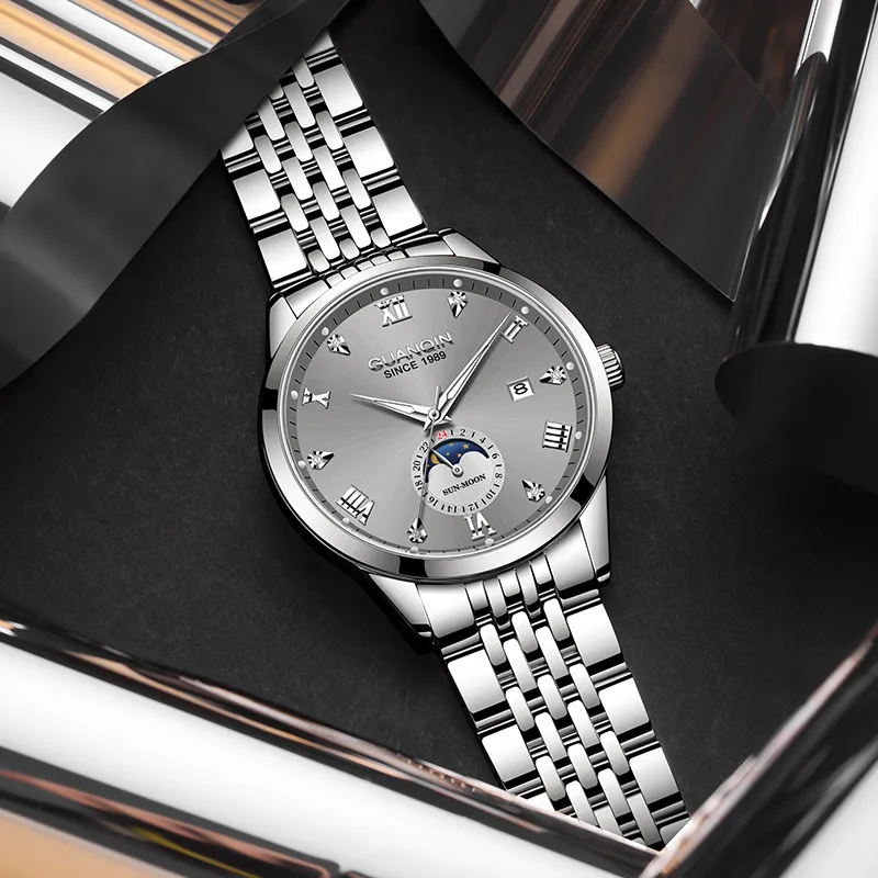 GUANQIN Master Collection Automatic Mechanical Movement Stainless Steel Watchband Watch Men's Watches Gray Dial-3