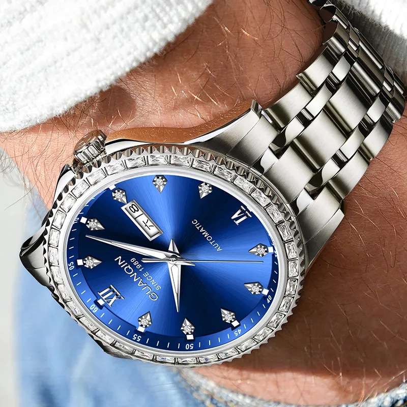GUANQIN Automatic Mechanical Movement Stainless Steel Watchband Watch Men's Watches Black Dial-23