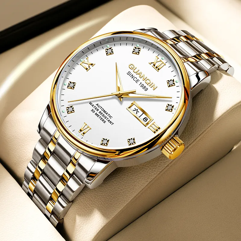 GUANQIN Automatic Mechanical Movement Stainless Steel Watchband Watch Men's Watches Black Dial-10