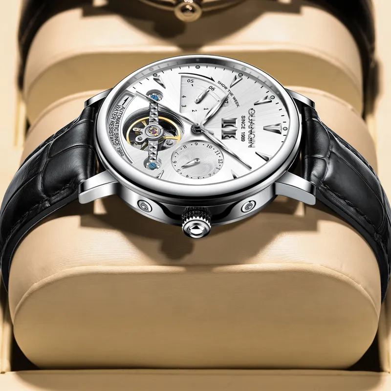 GUANQIN Collection Automatic Mechanical Movement Cow Leather Strap Watch Men's Watches Gray Dial-8