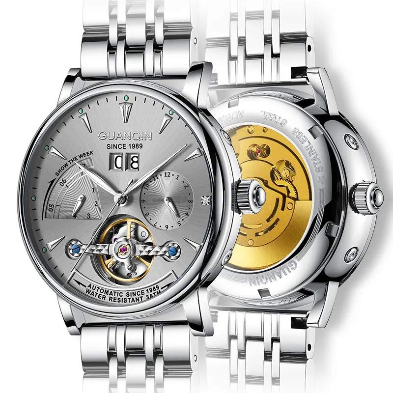 GUANQIN Collection Automatic Mechanical Movement Cow Leather Strap Watch Men's Watches Gray Dial-18