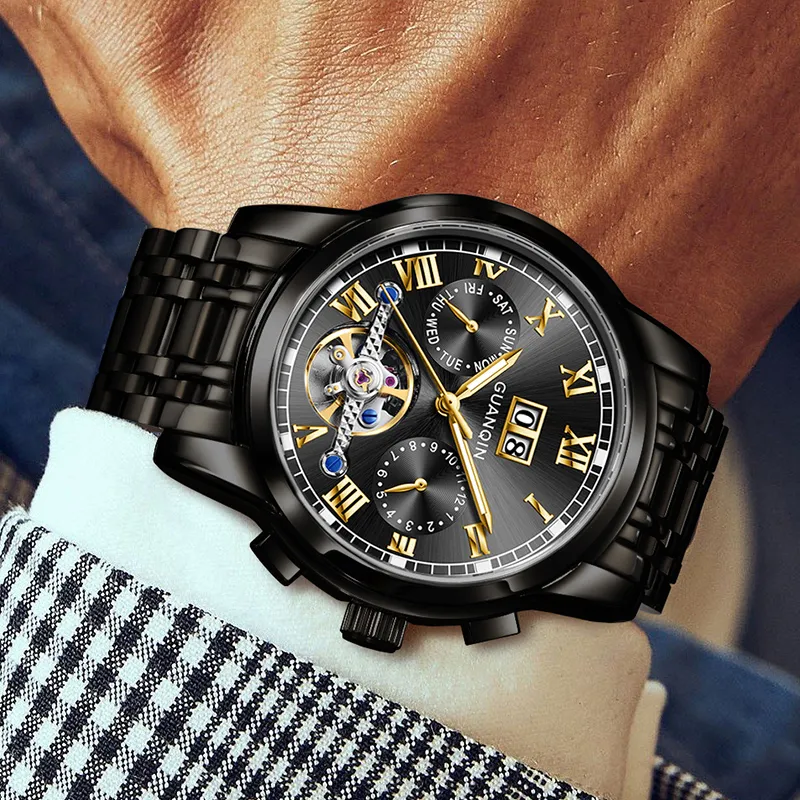 GUANQIN Automatic Mechanical Movement Stainless Steel Watchband Watch Men's Watches Black Dial-31