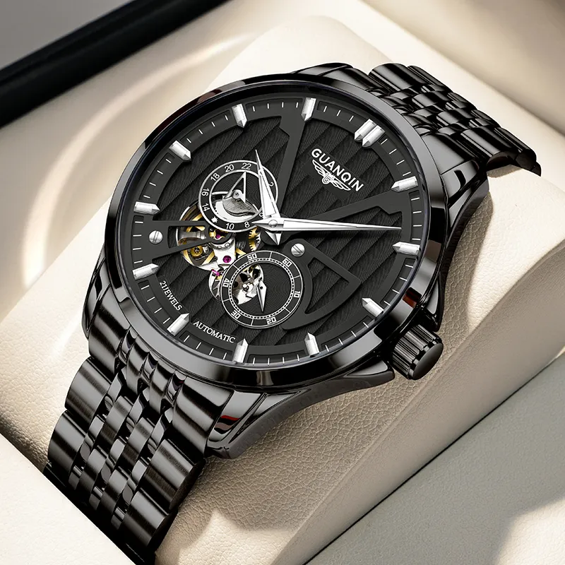 GUANQIN Super Player Collection Automatic Mechanical Movement Stainless Steel Watchband Watch Men's Watches Black Dial-19