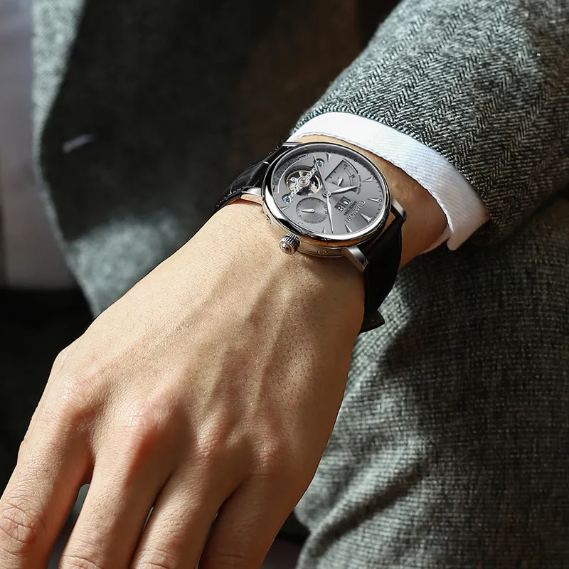 GUANQIN Collection Automatic Mechanical Movement Cow Leather Strap Watch Men's Watches Gray Dial-3