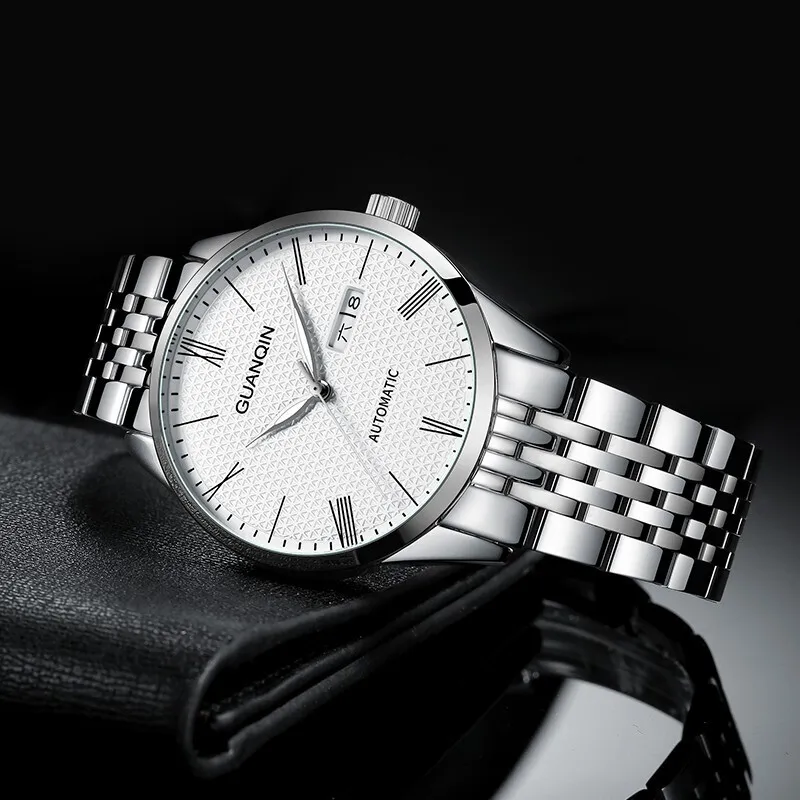 GUANQIN Automatic Mechanical Movement Stainless Steel Watchband Watch Men's Watches White Dial-1