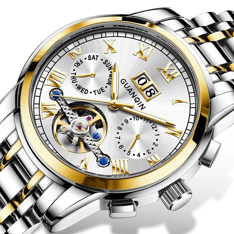 GUANQIN Automatic Mechanical Movement Stainless Steel Watchband Watch Men's Watches Black Dial-23