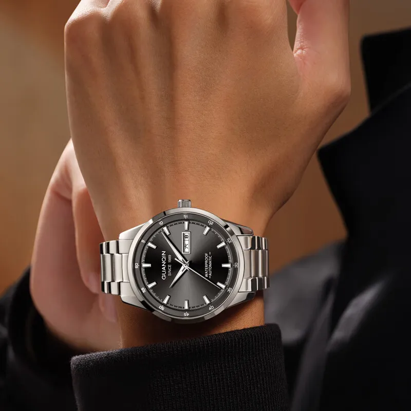 GUANQIN Automatic Mechanical Movement Stainless Steel Watchband Watch Men's Watches Black Dial-20