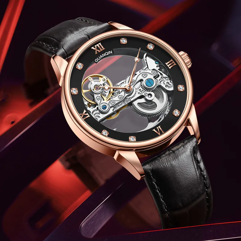 GUANQIN Automatic Mechanical Movement Cow Leather Strap Watch Men's Watches White Dial-9