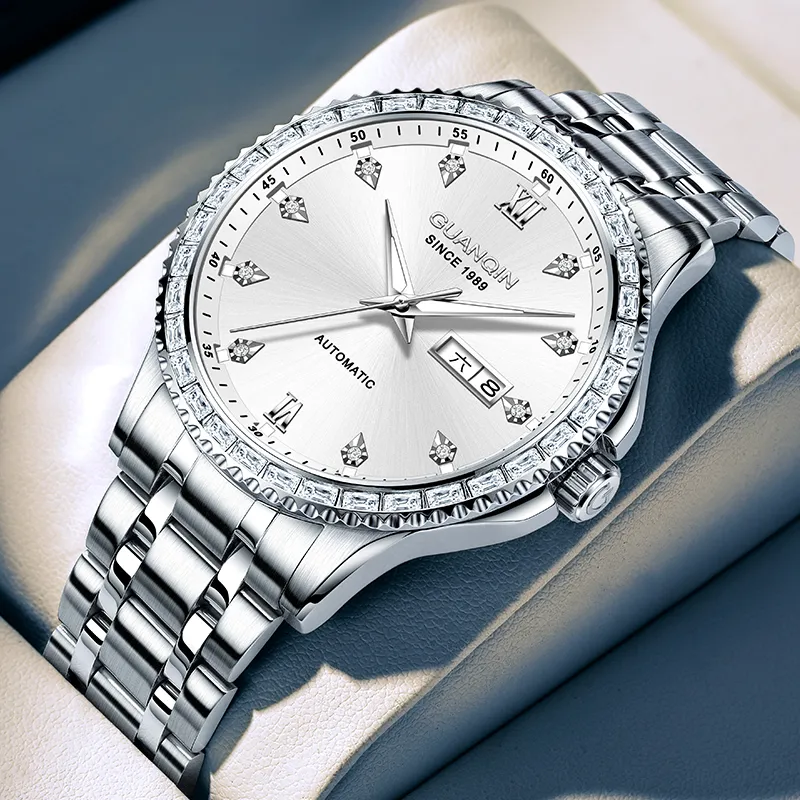 GUANQIN Automatic Mechanical Movement Stainless Steel Watchband Watch Men's Watches Black Dial-8