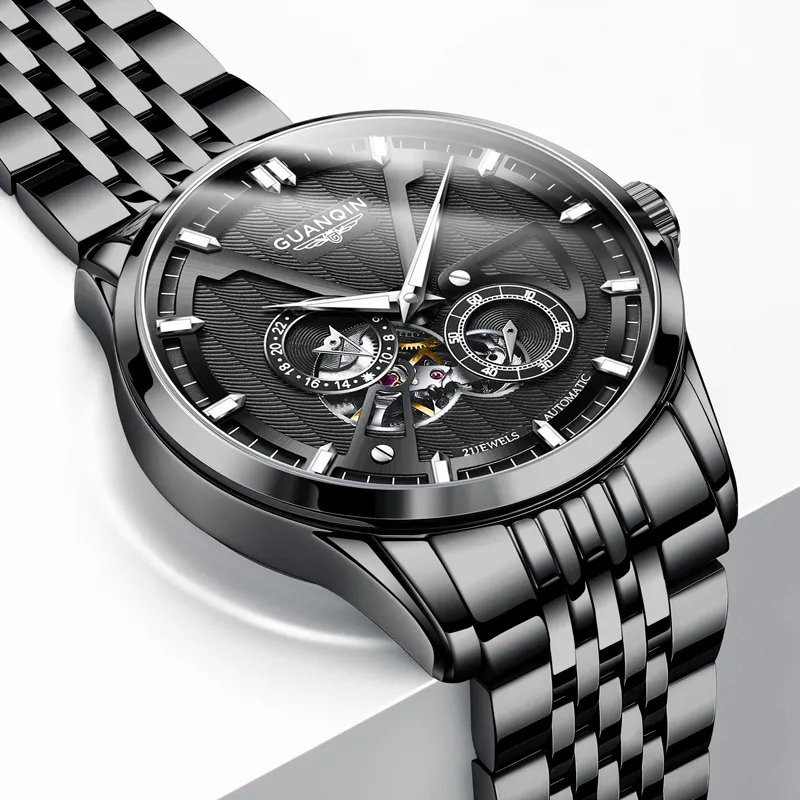 GUANQIN Super Player Collection Automatic Mechanical Movement Stainless Steel Watchband Watch Men's Watches Black Dial-22
