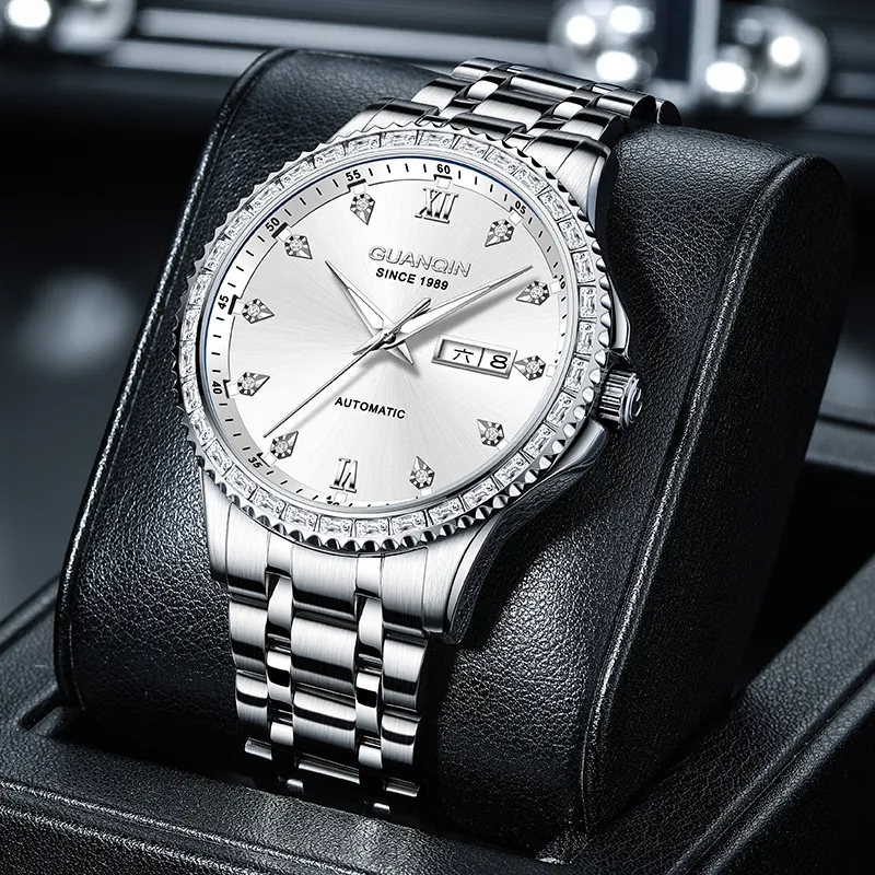 GUANQIN Automatic Mechanical Movement Stainless Steel Watchband Watch Men's Watches Black Dial-9