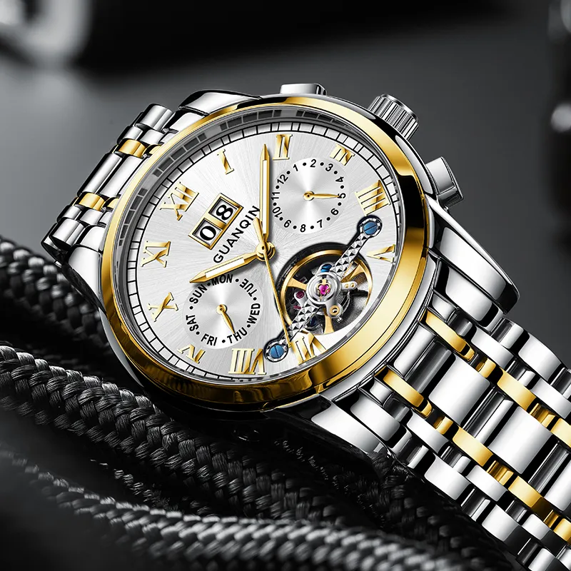 GUANQIN Automatic Mechanical Movement Stainless Steel Watchband Watch Men's Watches Black Dial-20