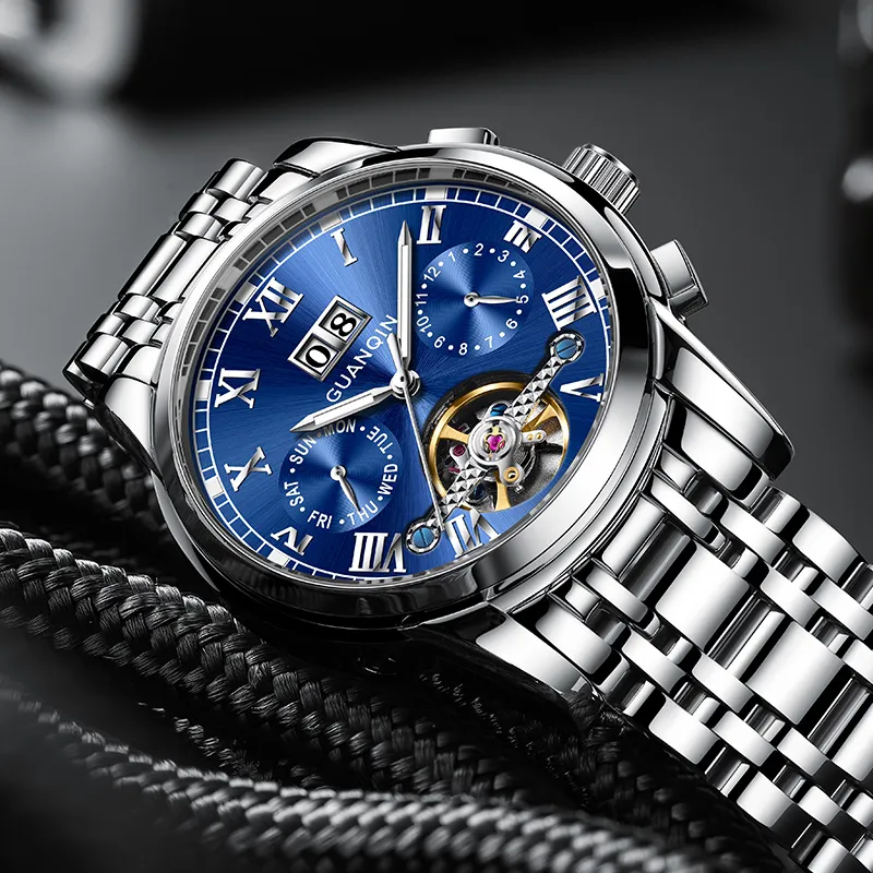 GUANQIN Automatic Mechanical Movement Stainless Steel Watchband Watch Men's Watches Black Dial-14