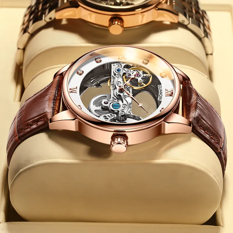 GUANQIN Automatic Mechanical Movement Cow Leather Strap Watch Men's Watches White Dial-1