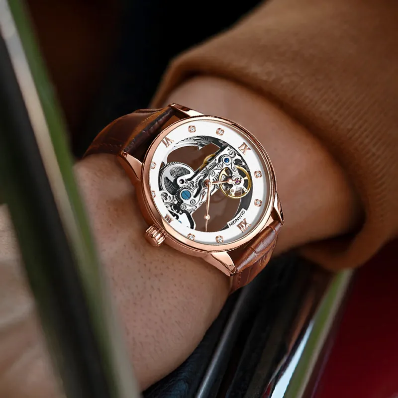 GUANQIN Automatic Mechanical Movement Cow Leather Strap Watch Men's Watches White Dial-2