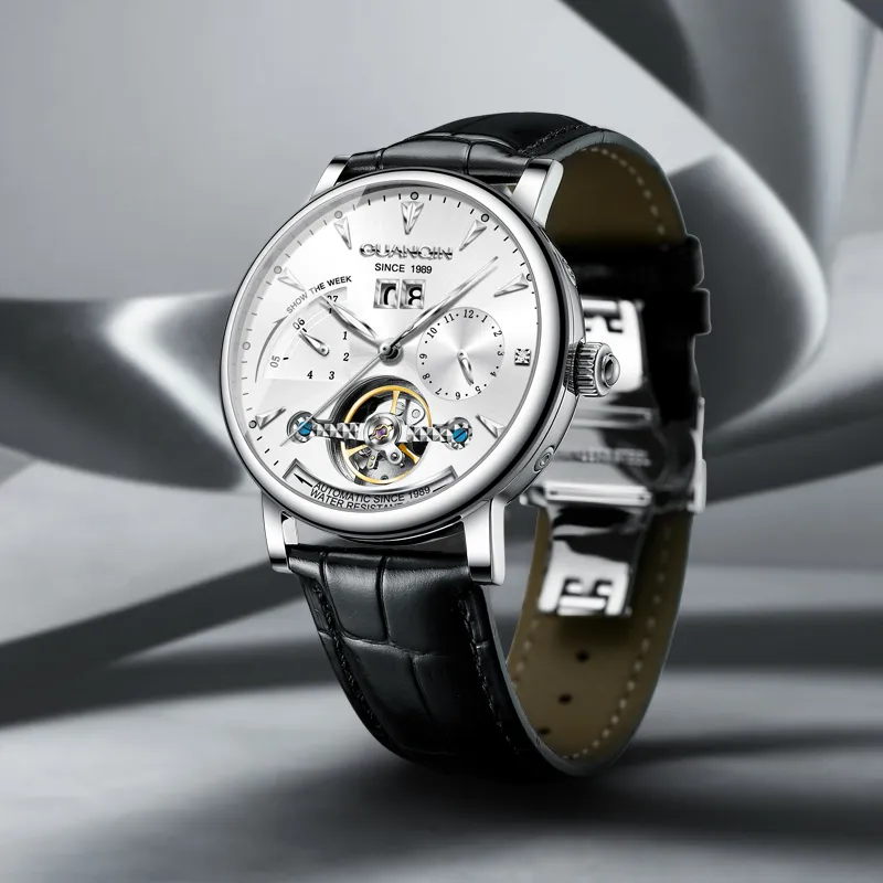 GUANQIN Collection Automatic Mechanical Movement Cow Leather Strap Watch Men's Watches Gray Dial-9