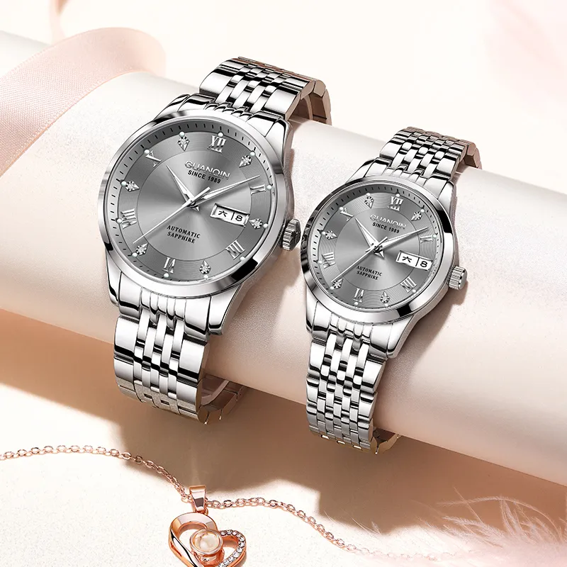 GUANQIN Beloved Collection Automatic Mechanical Movement Stainless Steel Watchband Watch Unisex White Dial-6