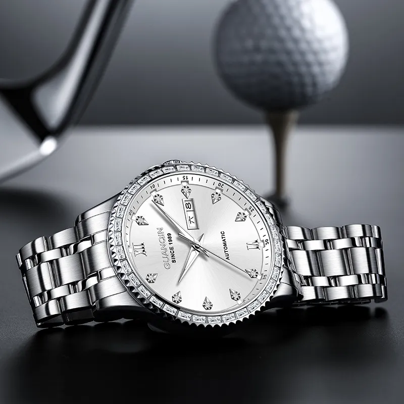GUANQIN Automatic Mechanical Movement Stainless Steel Watchband Watch Men's Watches Black Dial-10