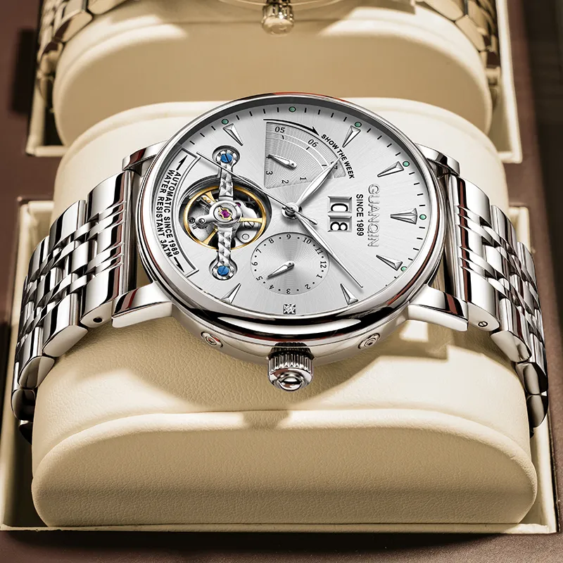 GUANQIN Collection Automatic Mechanical Movement Cow Leather Strap Watch Men's Watches Gray Dial-27