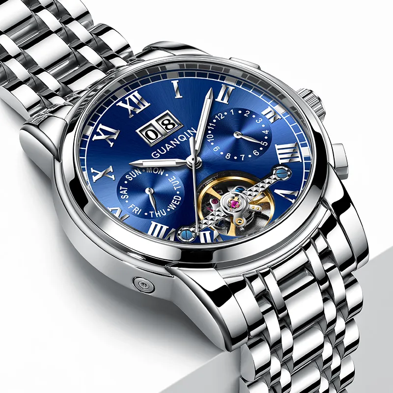 GUANQIN Automatic Mechanical Movement Stainless Steel Watchband Watch Men's Watches Black Dial-13