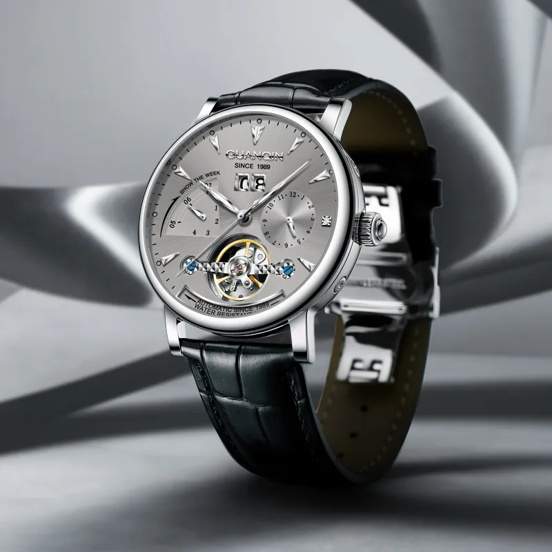 GUANQIN Collection Automatic Mechanical Movement Cow Leather Strap Watch Men's Watches Gray Dial-2