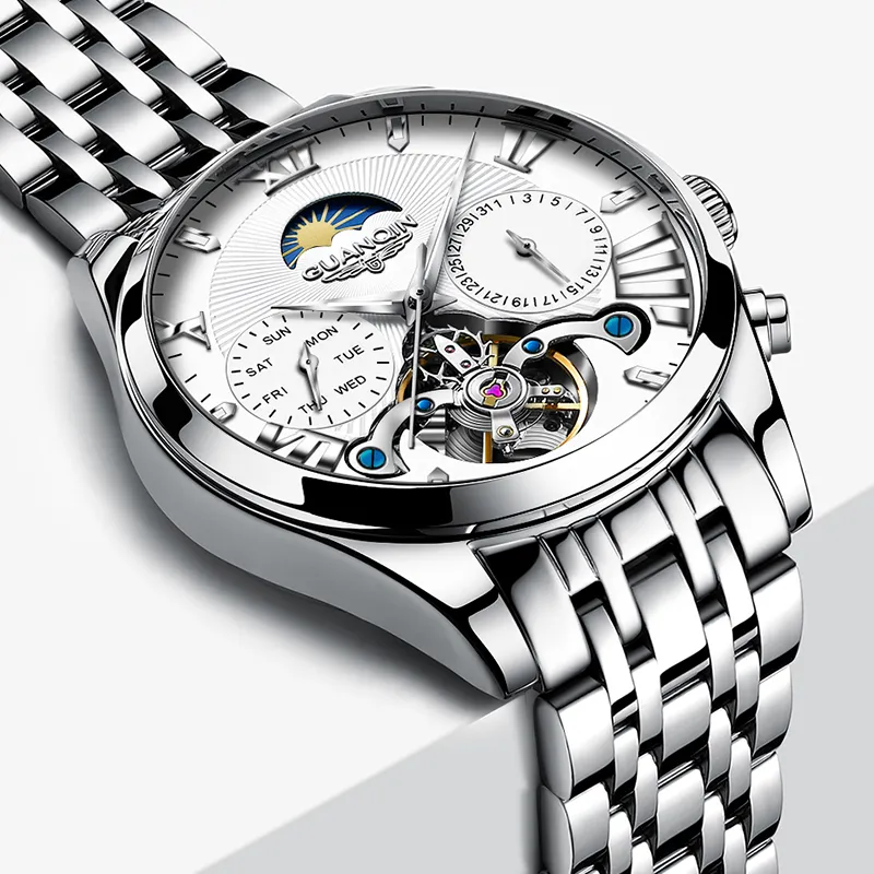 GUANQIN Ruidong Collection Automatic Mechanical Movement Steel Strap Watch Men's Watches White Dial-2