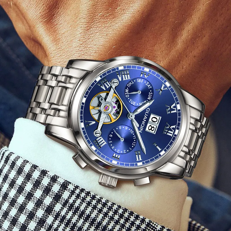 GUANQIN Automatic Mechanical Movement Stainless Steel Watchband Watch Men's Watches Black Dial-16