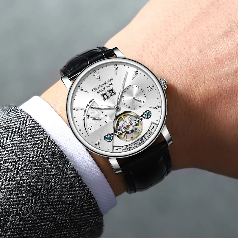 GUANQIN Collection Automatic Mechanical Movement Cow Leather Strap Watch Men's Watches Gray Dial-11