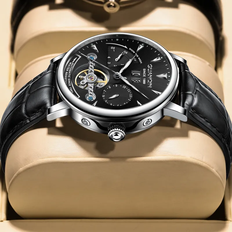 GUANQIN Collection Automatic Mechanical Movement Cow Leather Strap Watch Men's Watches Gray Dial-14