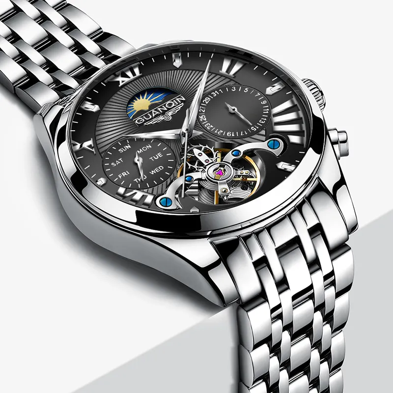 GUANQIN Ruidong Collection Automatic Mechanical Movement Steel Strap Watch Men's Watches White Dial-10