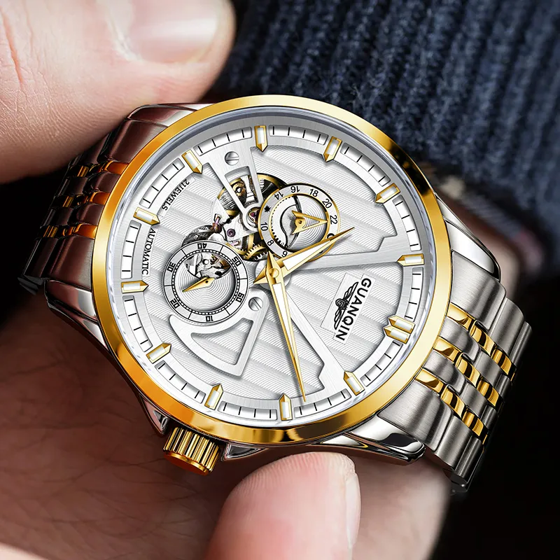 GUANQIN Super Player Collection Automatic Mechanical Movement Stainless Steel Watchband Watch Men's Watches Black Dial-14