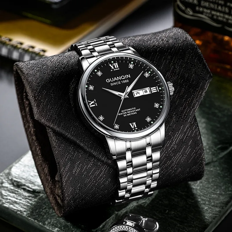GUANQIN Automatic Mechanical Movement Stainless Steel Watchband Watch Men's Watches Black Dial-2