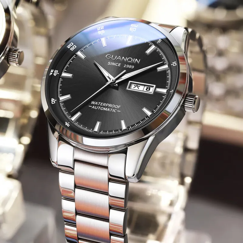 GUANQIN Automatic Mechanical Movement Stainless Steel Watchband Watch Men's Watches Black Dial-22