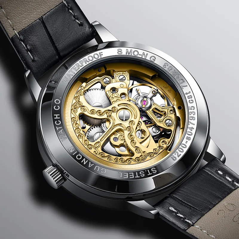GUANQIN Brogues Collection Automatic Mechanical Movement Leather Strap Watch Men's Watches Black Dial-6