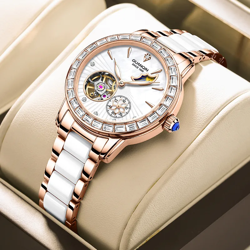 GUANQIN Dreamy Galaxy Collection Automatic Mechanical Movement Cow Leather Strap Watch Women's Watch White Dial-21