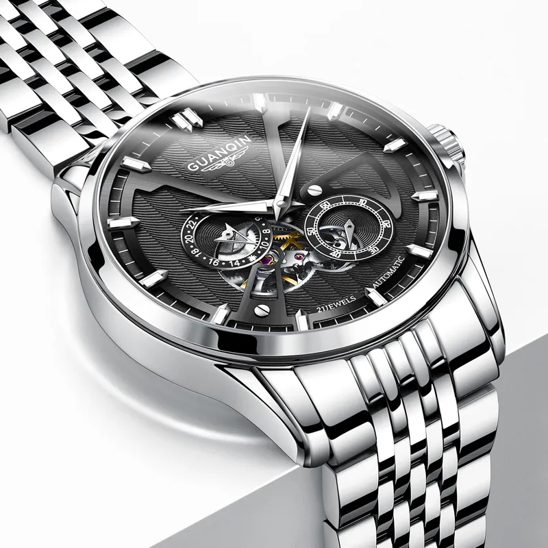 GUANQIN Super Player Collection Automatic Mechanical Movement Stainless Steel Watchband Watch Men's Watches Black Dial-5