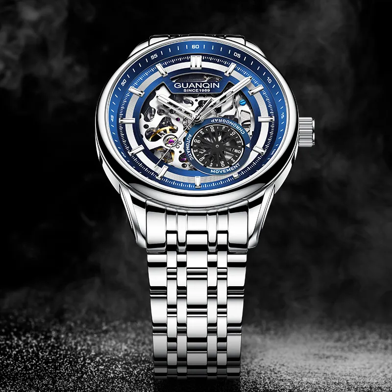 GUANQIN Spacetime Shuttle Automatic Mechanical Movement Stainless Steel Watchband Watch Men's Watches Blue Dial-5