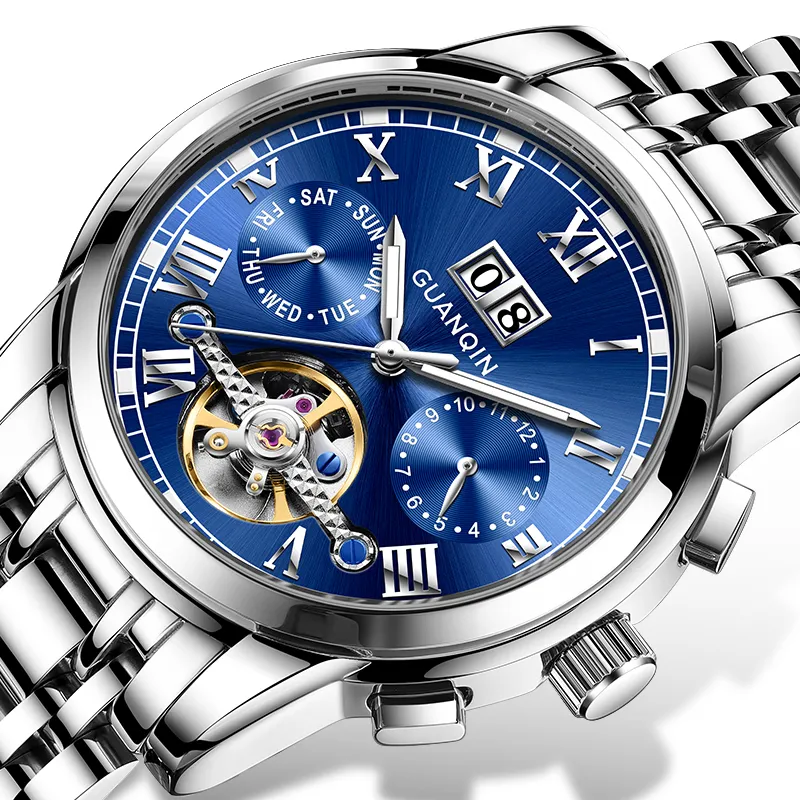 GUANQIN Automatic Mechanical Movement Stainless Steel Watchband Watch Men's Watches Black Dial-17