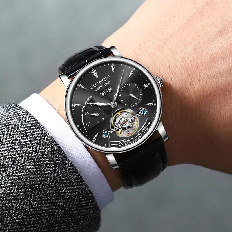 GUANQIN Collection Automatic Mechanical Movement Cow Leather Strap Watch Men's Watches Gray Dial-13