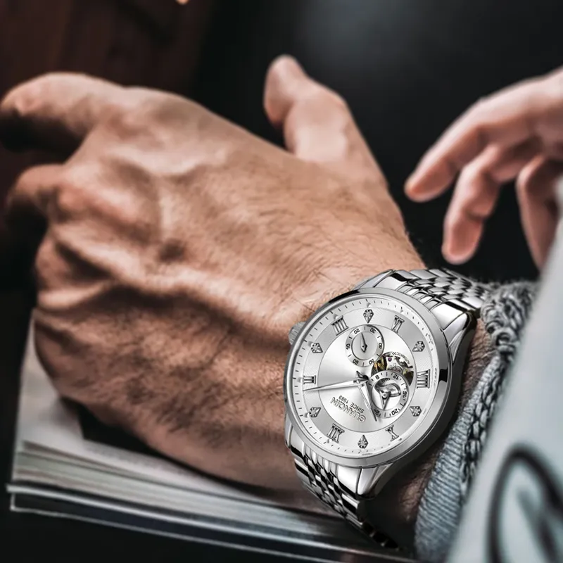 GUANQIN Super Player Collection Mechanical Movement Steel Strap Watch Men's Watches White Dial-4