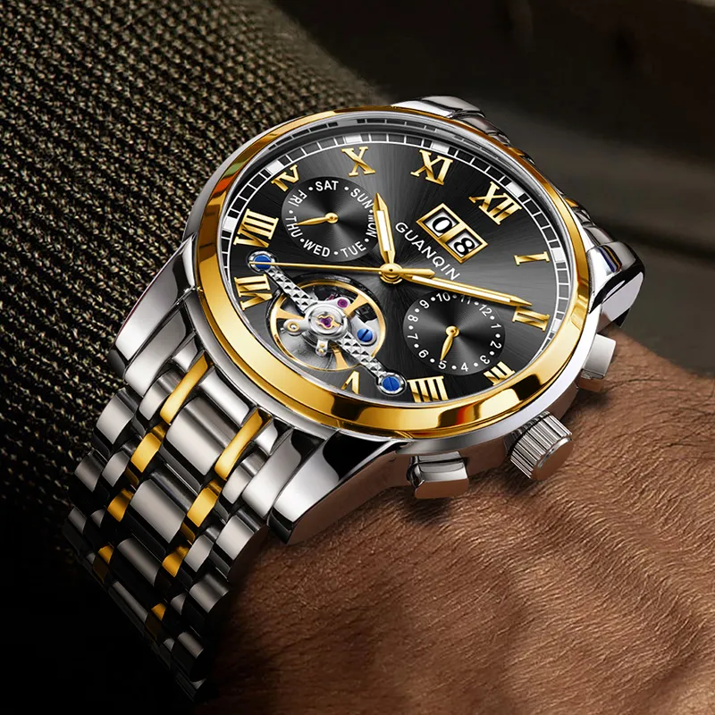 GUANQIN Automatic Mechanical Movement Stainless Steel Watchband Watch Men's Watches Black Dial-26
