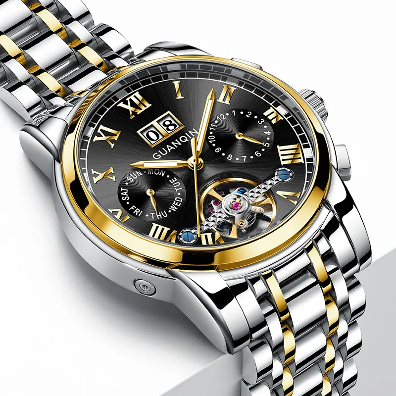 GUANQIN Automatic Mechanical Movement Stainless Steel Watchband Watch Men's Watches Black Dial-25