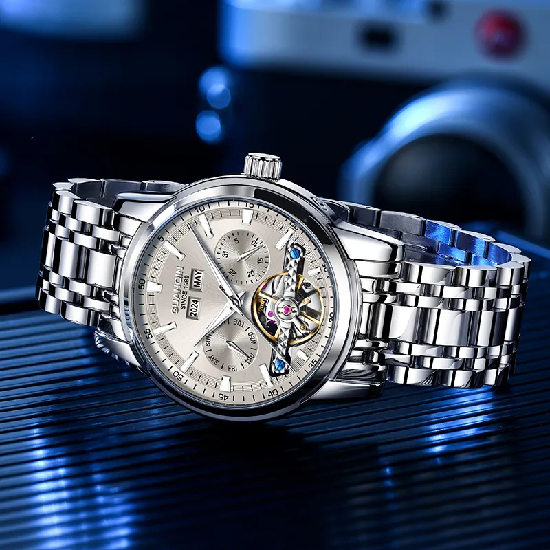 GUANQIN Mechanical Movement Stainless Steel Watchband Watch Men's Watches Gray Dial-5