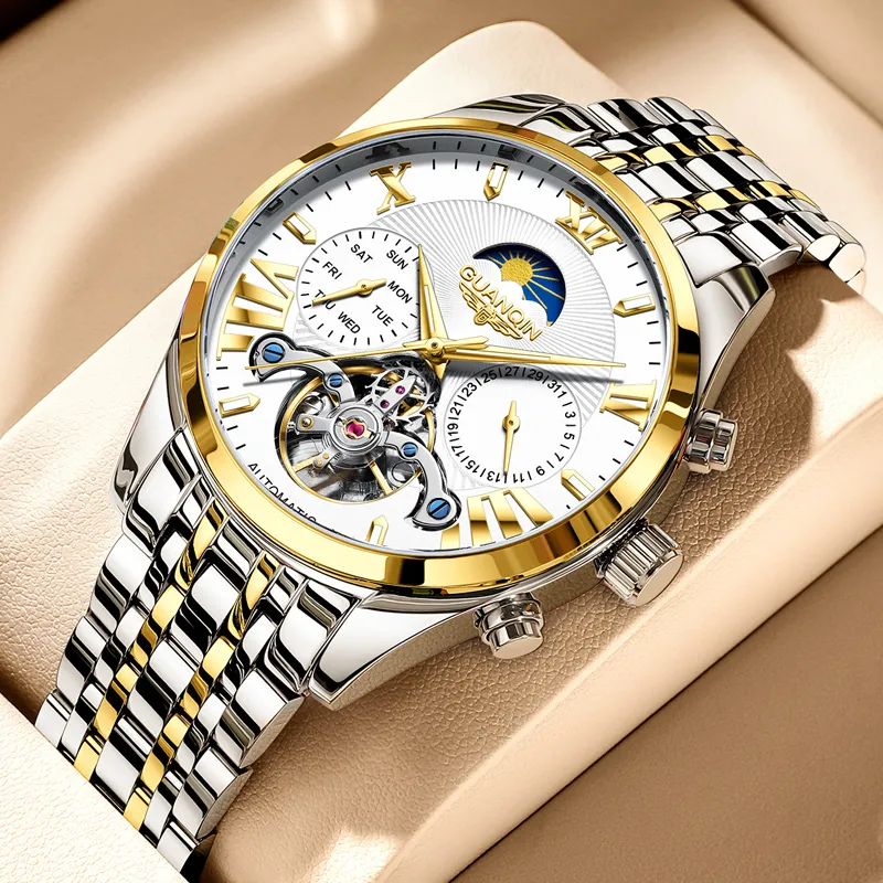 GUANQIN Ruidong Collection Automatic Mechanical Movement Steel Strap Watch Men's Watches White Dial-26