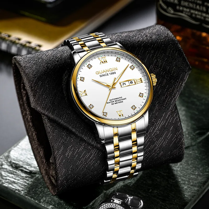 GUANQIN Automatic Mechanical Movement Stainless Steel Watchband Watch Men's Watches Black Dial-13